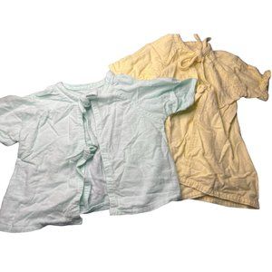 Lot of 2 Vintage handmade baby bathrobe flannel tie front green yellow